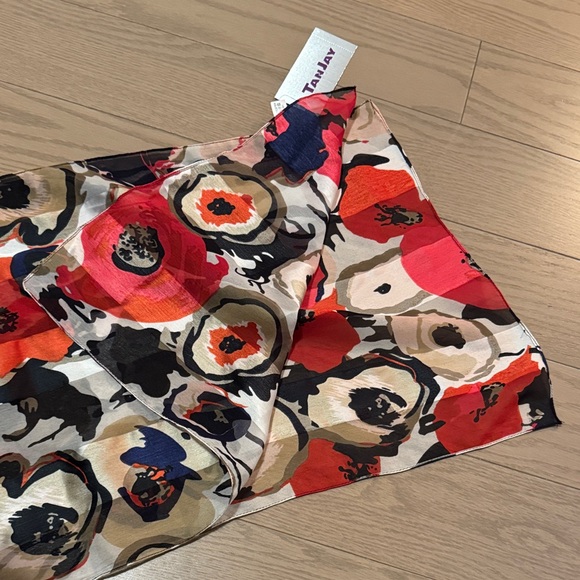 Tanjay Red, Beige, Black and Blue Floral Scarf - Picture 9 of 9